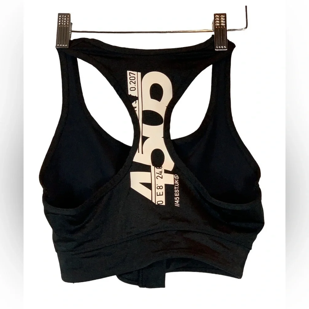 ASOS 4505 Mid Impact Sports Bra with Rubberized Zip Front and Graphic